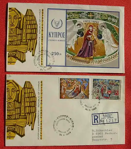 (1047408) 2 x FDC Cyprus Weihnachten 1969. Sehr guter Zustand. Siehe bitte Bilder