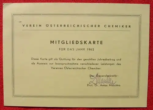 Mitgliedskarte, Oesterr. Chemiker 1962 (0070176)