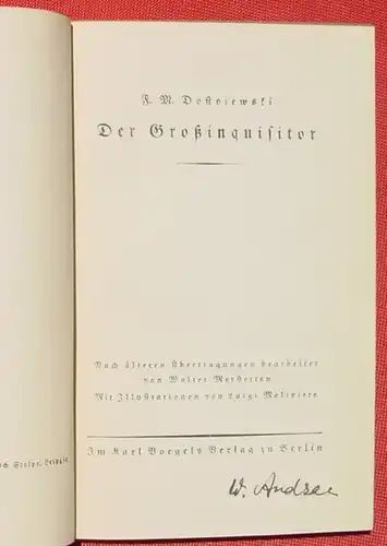 (1008191) Dostojewski "Der Grossinquisitor". Terra-Buecher Nr. 9. Voegels-Verlag, Berlin 1930-er Jahre