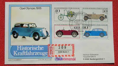 (1047536) Brief Einschreiben 1982 mit Sonderstempel. Historische Kraftfahrzeuge. Opel Olympia 1935. Siehe bitte Bild