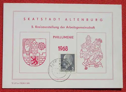 (1047546) Gedenkkarte (fester Karton) Skatstadt Altenburg. Phillumenie 1968. Rückseite blanko