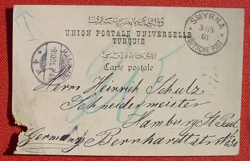 (1046260) Constantinople, Deutsche Post, Smyrna - Hamburg 1901, Fehlstelle ! Siehe bitte Bilder # Haarschneider