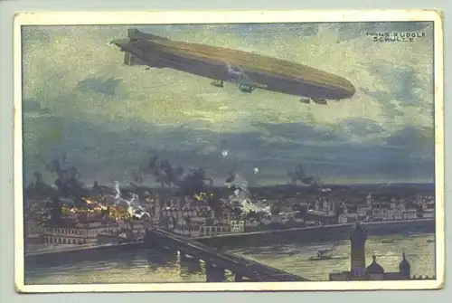 (1011650) Ansichtskarte. "Luftschiff Schuette-Lanz Warschau bombadierend". 1916