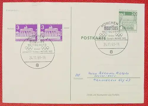 (1042027) Postkarte mit Sonderstempeln von 1968 zum Thema Olympia-Marken 1972