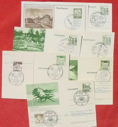 (1042147) 7 x Postkarten Sonderstempel Raumfahrt, Raketen, u. a. ... 1963-1968