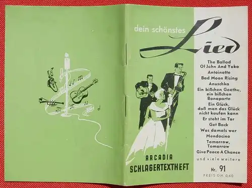 (1044264) 2 x ARCADIA-Schlagertexte. dein schoenstes Lied. Nr. 86, 91. Tempoton-Verlag Sikorski, Hamburg