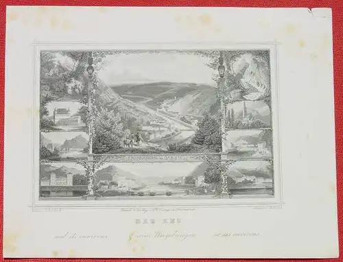 (1009297) "Bad Ems". Alter Stahlstich um 1880. Bildgroesse ca. 16,5 x 11 cm