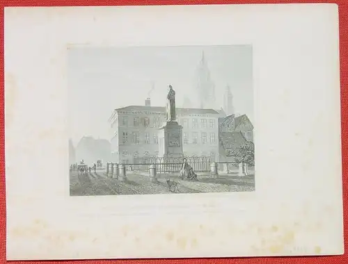 (1009324) "Das Guttenbergs Monument in Mainz". Stahlstich um 1880. Bildgroesse ca. 13 x 10,5 cm