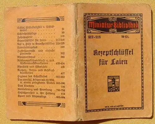 (0230025) "Rezeptschluessel fuer Laien" 20-Pf.-Heft. 96 S., Miniatur-Bibliothek, um 1914 Otto Paul, Leipzig