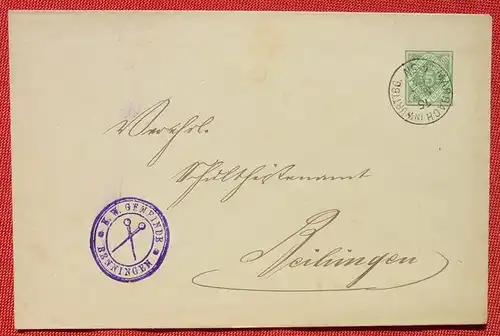 (1039052) Kuvert Ganzsache 5 Pf. Dienst-Sache Wuerttemberg, Neckarweihingen 1894