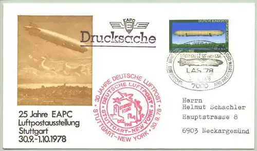 (2002471) Postalisch gelaufenes Briefkuvert mit Zeppelin-Sondermarke Bund v.1978 nebst Zeppelin-Sonderstempel v. 30.9.1978