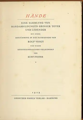 Hände berühmter Menschen Kunst Fotografie Psyche Körpersprache Bildband 1929