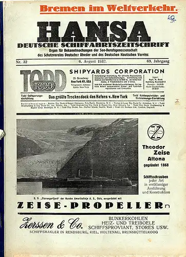 Bremen Hafen Schiffahrt Wirtschaft Technik Deutsche Schiffahrtszeitschrift 1932