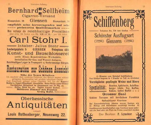 Hessen Gießen und Umgebung Reiseführer mit Branchen und Adressteil 1907