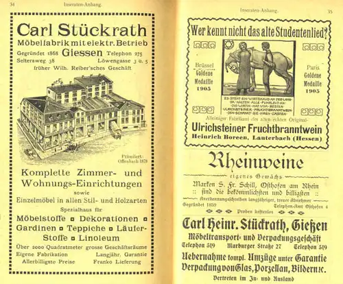 Hessen Gießen und Umgebung Reiseführer mit Branchen und Adressteil 1907