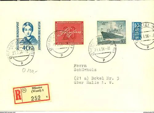 1955, Einschreiben ab MÜNSTER mit 40 Pfg. Wohlfahrt
