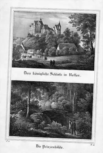 Nossen Schloss Prinzenhöhle Lithographie