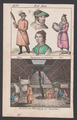 Pysiognomie der Unalaschker Winterwohnung costumes Lithographie lithograph