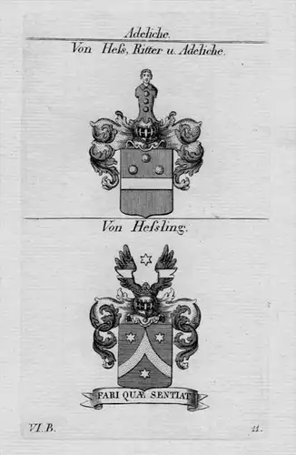 Hess Hessling Wappen Adel coat of arms Heraldik heraldry  Kupferstich