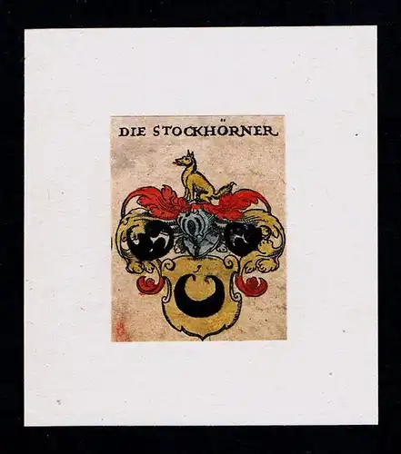 die Stockhörner Wappen coat of arms heraldry Heraldik Kupferstich