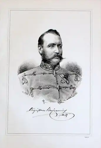 August Bujanovics Ungarn Hungary Portrait Lithographie litho