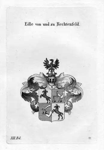 Rechtenfeld Adel Wappen coat of arms heraldry Heraldik Kupferstich