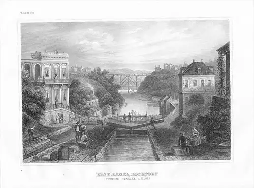 Lockport Erie Canal Eriekanal Eriesee Niagara County  engraving