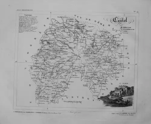 Departement Cantal carte gravure Kupferstich Karte map France Frankreich