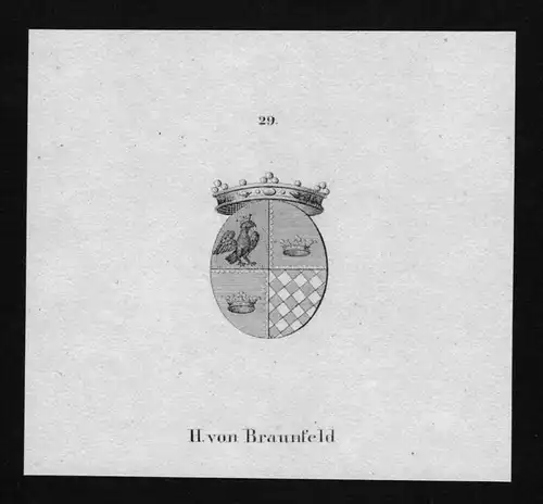 von Braunfeld Wappen Adel coat of arms heraldry Heraldik Lithographie