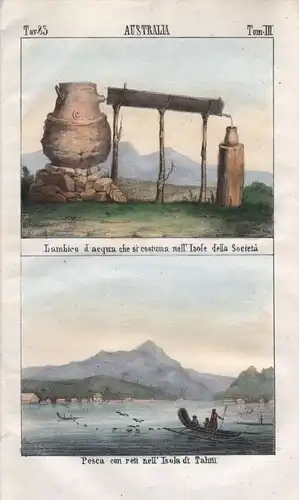 Tahiti Island Society Islands French Polynesia Lithograph antique natives