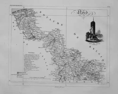 Departement Nord carte gravure Kupferstich Karte map France Frankreich