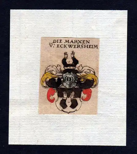 17. Jh Marxen Eckwersheim Wappen coat of arms heraldry Heraldik Kupferstich