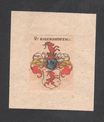 . von Sigershofen Wappen coat of arms heraldry Heraldik Kupferstich