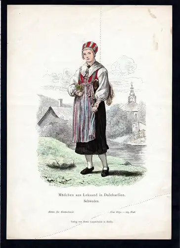 Mädchen aus Leksand in Dalekarlien - Dalarna Schweden Sweden Tracht Trachten costumes Grafik graphic