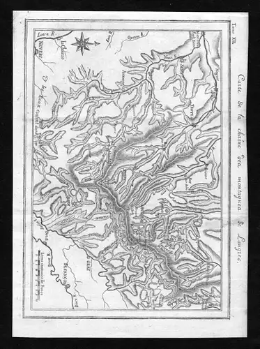 Carte de la chaine des montagnes de Langres - Langres Troyes Sens Dijon Chatillon Chaumont Tonnerre Joigny Fra