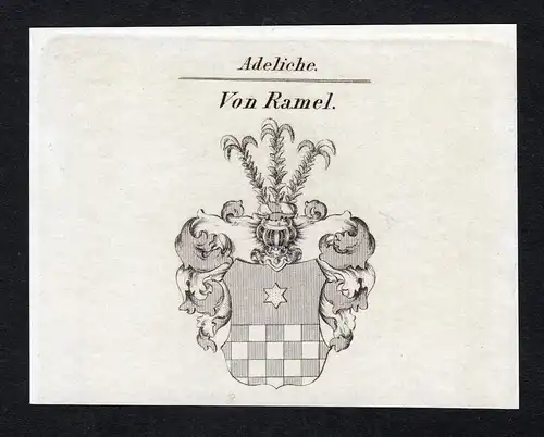 Von Ramel - Ramel Rahmel Romele Wappen Adel coat of arms Kupferstich  heraldry Heraldik