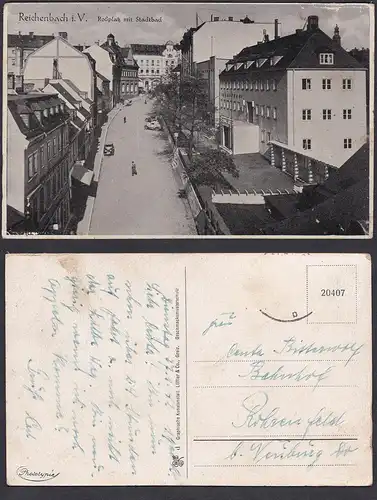 Reichenbach i. V. Roßplatz mit Stadtbad - Reichenbach Vogtland Foto Photo Postkarte Ansichtskarte AK