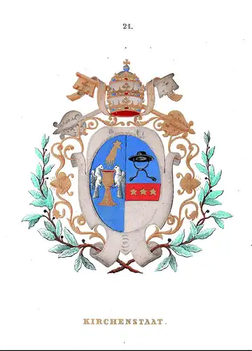 Kirchenstaat- Papal States Vatikan Vatican Wappen coat of arms Lithographie antique print