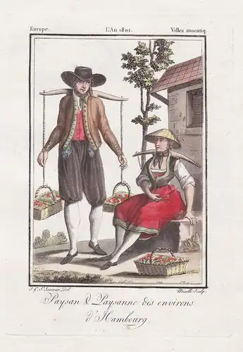 Paysan & Paysanne des environs d'Hambourg - Hamburg Bauern Tracht Trachten costume