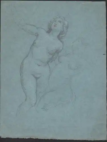 (Beautiful sketch of two nude women. Verso with a sketch of a man.) - nude Akt nu woman Frau femme Erotik erot