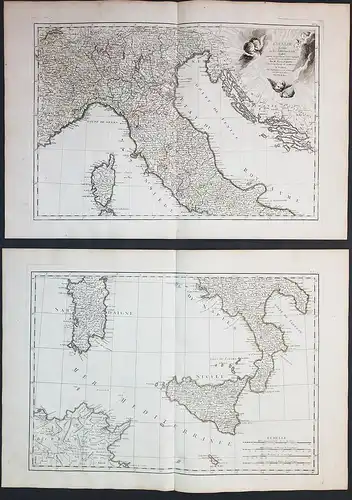 L'Italie divisee en ses differens Etats. - Italy Italien Italia Sardegna Sicilia Corsica Corse Sizilien Sardin