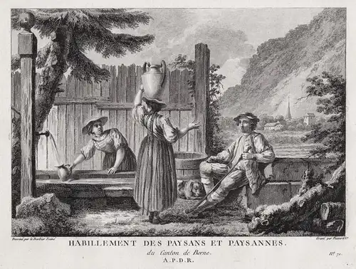 Habillement des paysans et paysannes du Canton de Berne - Bern Tracht Trachten Schweiz Suisse costume gravure