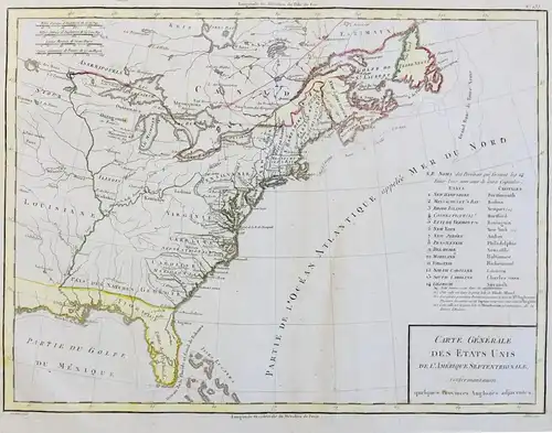 Carte Generale des Etats-Unis de l'Amerique Septentrionale. - United States America USA North East Coast New Y