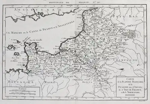 Carte de la Flandre Francoise. - Picardie Artois Normandie Lille Rouen Paris Carn Dieppe Saint Omer Abbeville