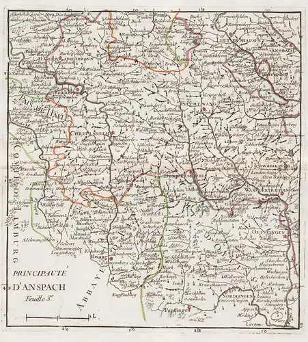 Principaute d Anspach. Feuille 3e. - Ansbach Feuchtwangen Crailsheim Dinkelsbühl Wassertrüdingen map Karte