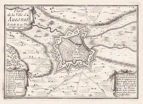 Plan de la Ville de Avesnes - Avesnes-sur-Helpe Nord Hauts-de-France Plan fortification Fortifikation