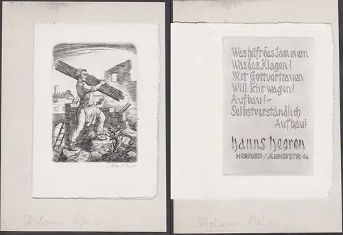 Was hilft das Jammern / Was das Klagen?... - Glückwunschkarte für Hanns Heeren / Hanns Heeren war Exlibris-Sam