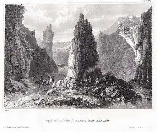 Der Hauptpass durch den Balkan - Balkangebirge Serbia Bulgaria Pass engraving gravure Stahlstich