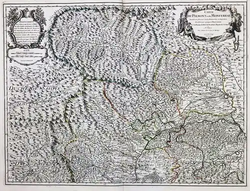 Carte du Piemont et du Monferrat - Piemonte Torino Vercelli Ivrea Aosta Chivasso map Karte Covens Mortier