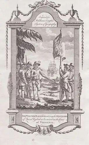 Sir Walter Raleigh ordering the Standard of Queen Elizabeth to be erected on the Coast of Virgina - Virginia A